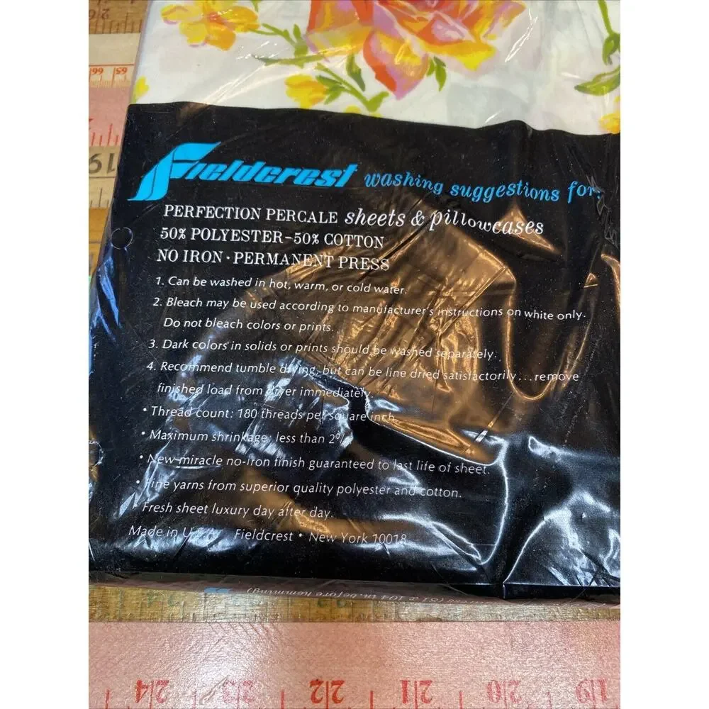 Vintage Fieldcrest Full Flat FloralSheet Peace Rose Percale Double 81 X 104